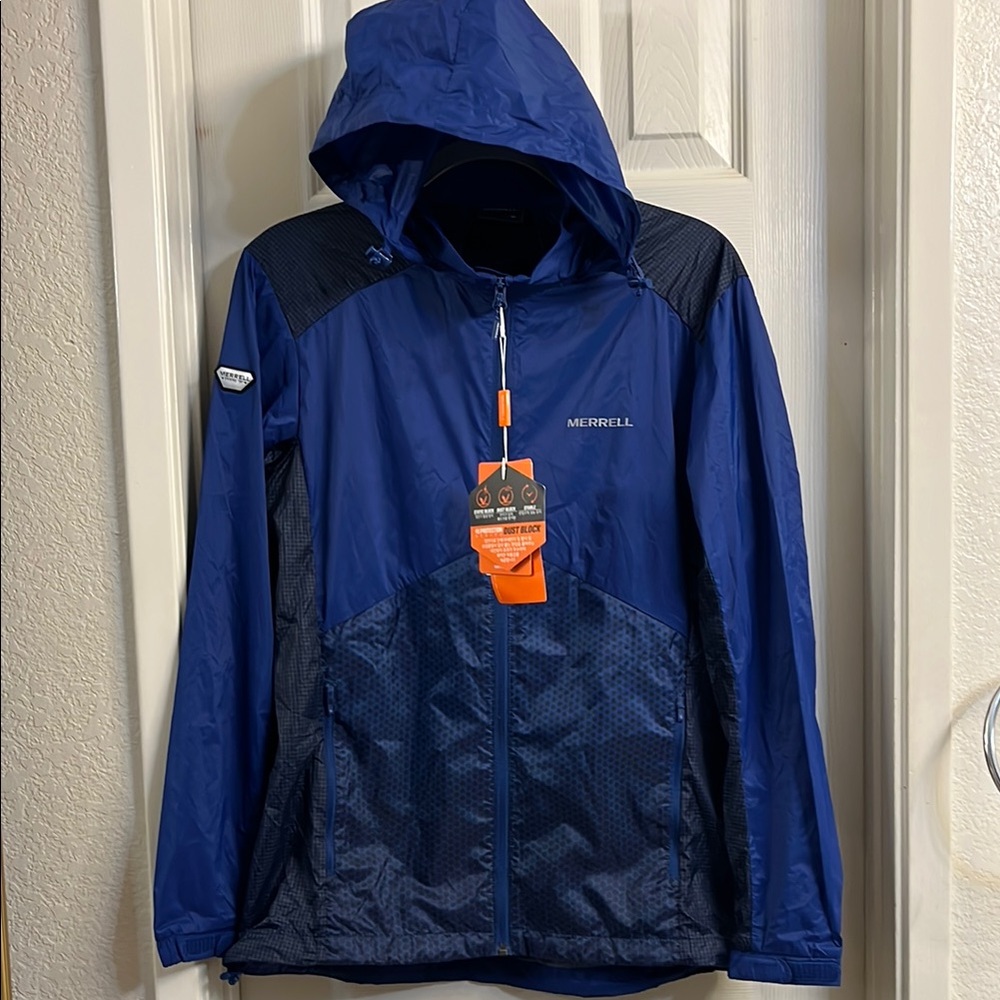 Merrell Blue Raincoat Water-Resistant Hooded Jacket women’s Medium New
